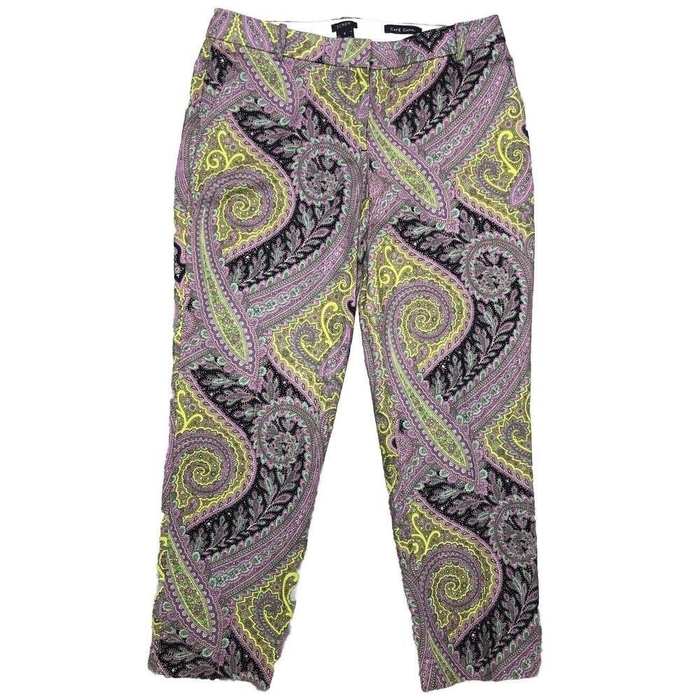 J. Crew Pants Women's 6 Lilac Chartreuse Sovereign Paisley Cafe Capri Boho